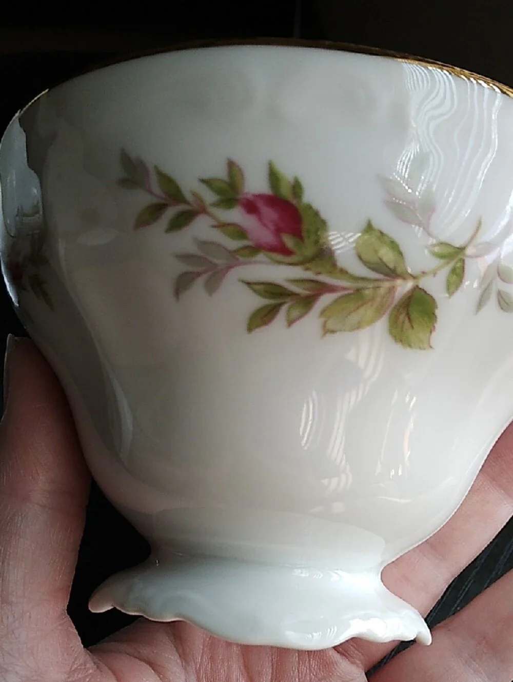 Johann Haviland Vintage White Porcelain Teacups with Pink Rose Motif Gold Trim